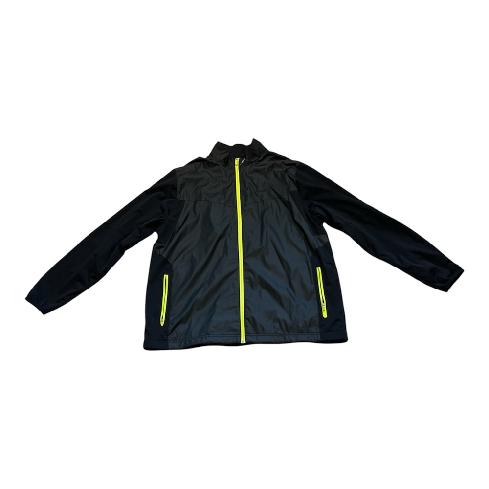 NIKE GOLF Men's Black Lightweight Windbreaker Jacket Neon Green Zippers Sz XL